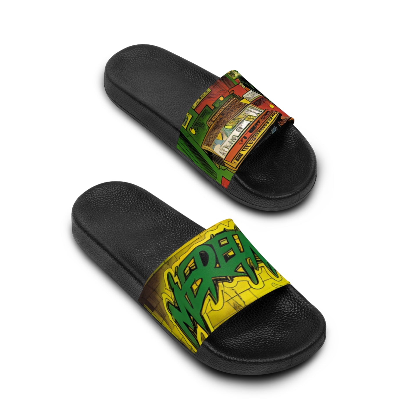 Vibrant Custom Men's Slide Sandals, Relaxed Beach Footwear, Trendy Summer Slides, Stylish Pool Sandals, Unique Gift for Him