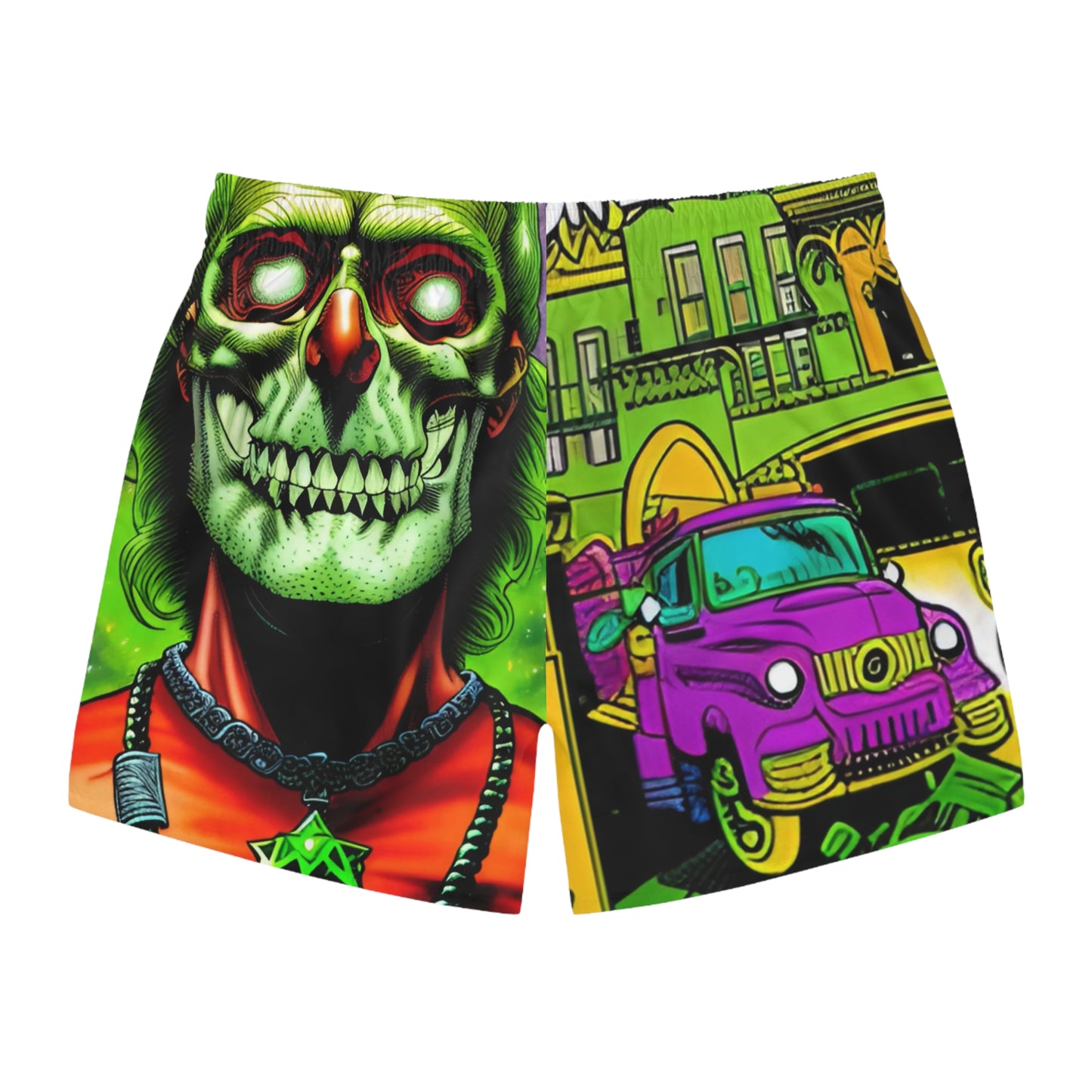 Vibrant Skull Print Swim Trunks for Summer Vibes, Beachwear, Pool Party, Vacation Essentials, Men's Swimwear, AOP Design