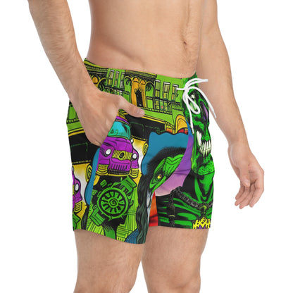 Vibrant Skull Print Swim Trunks for Summer Vibes, Beachwear, Pool Party, Vacation Essentials, Men's Swimwear, AOP Design