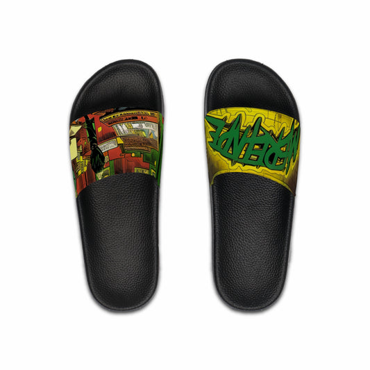 Vibrant Custom Men's Slide Sandals, Relaxed Beach Footwear, Trendy Summer Slides, Stylish Pool Sandals, Unique Gift for Him