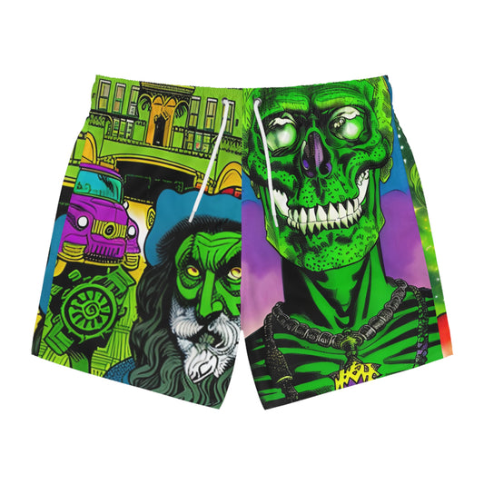 Vibrant Skull Print Swim Trunks for Summer Vibes, Beachwear, Pool Party, Vacation Essentials, Men's Swimwear, AOP Design